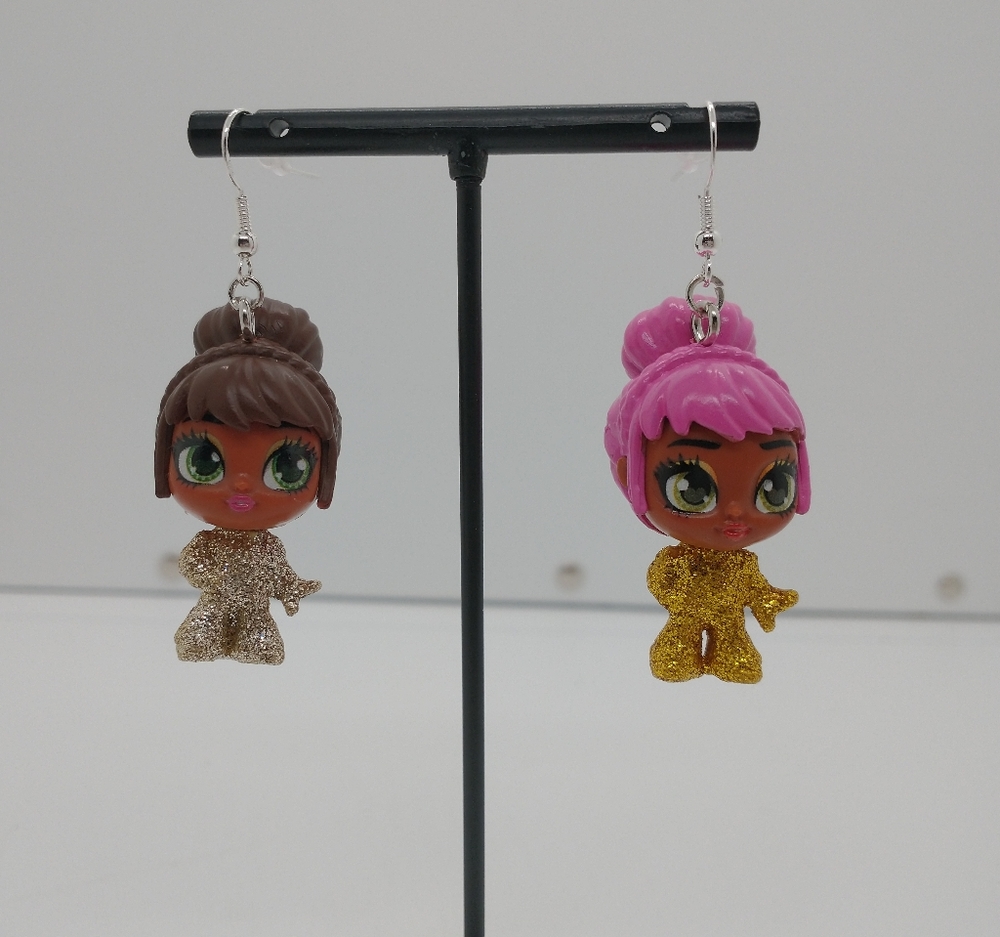 Earrings Hatchimals Mini Pixies Toy Handmade 925 Silver Hook Dangle Glitter OOAK